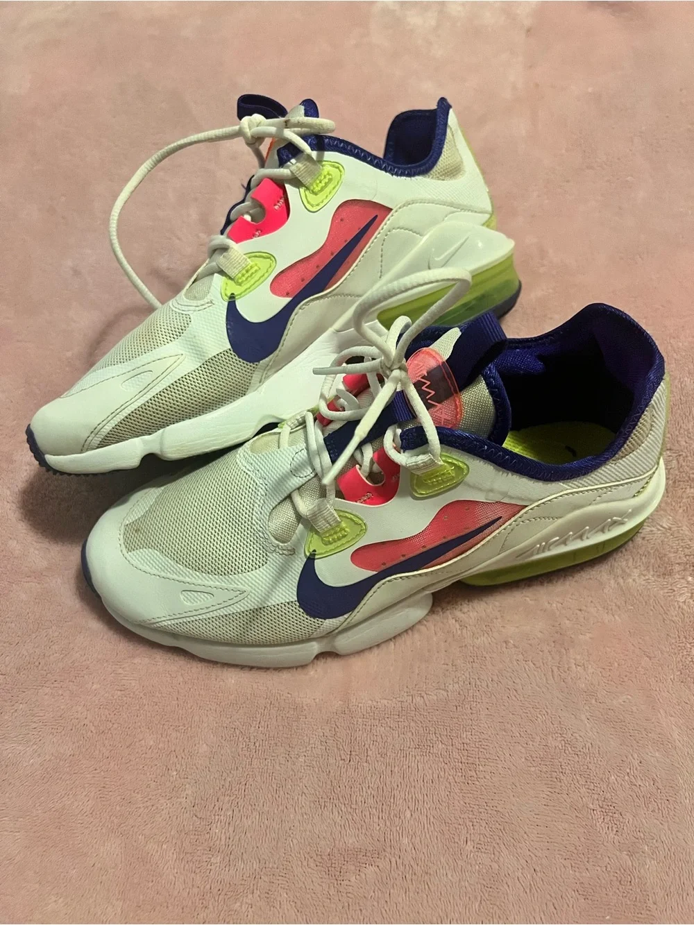 Nike Kids White Navy Sneakers with Neon Pink & Lime Accents